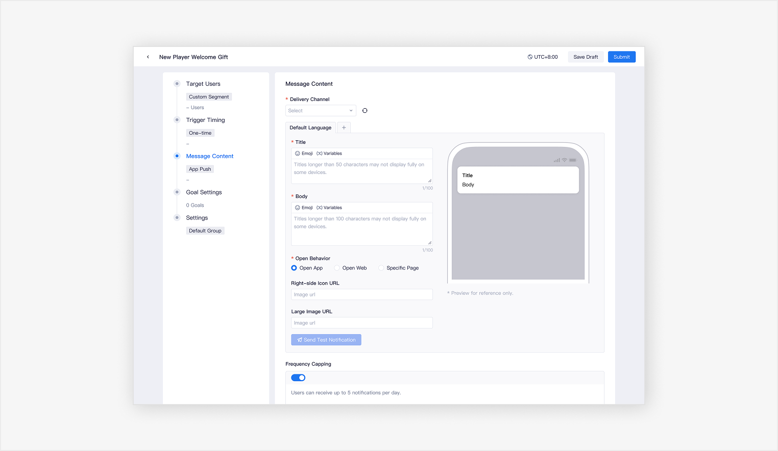 Campaign creation workflow with guided setup and real-time preview